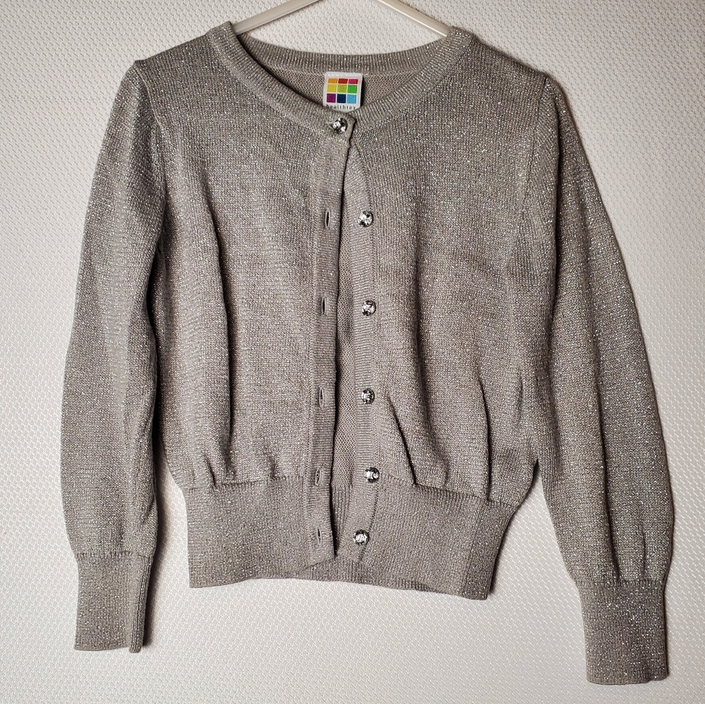 Girls Grey Sparkly Sweater with Rhinestone Buttons